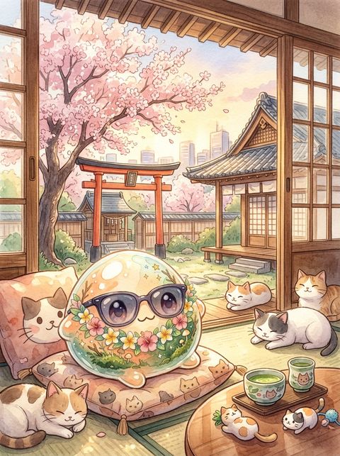 AI-generated postcard from the expo: a visit to a cat café