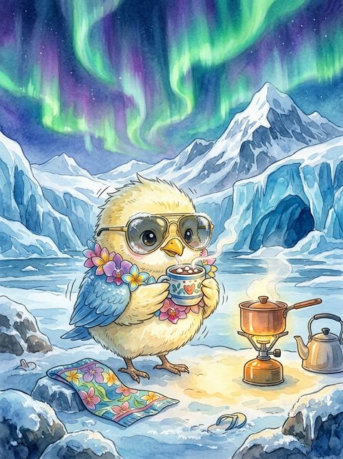 AI-generated postcard from the expo: hot cocoa time